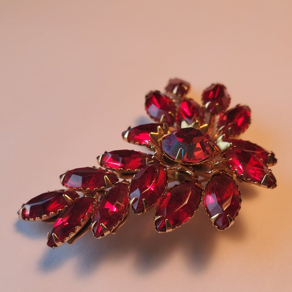 Vintage Large 2 1/2" Ruby Red And Ab Rhinestones … - image 4